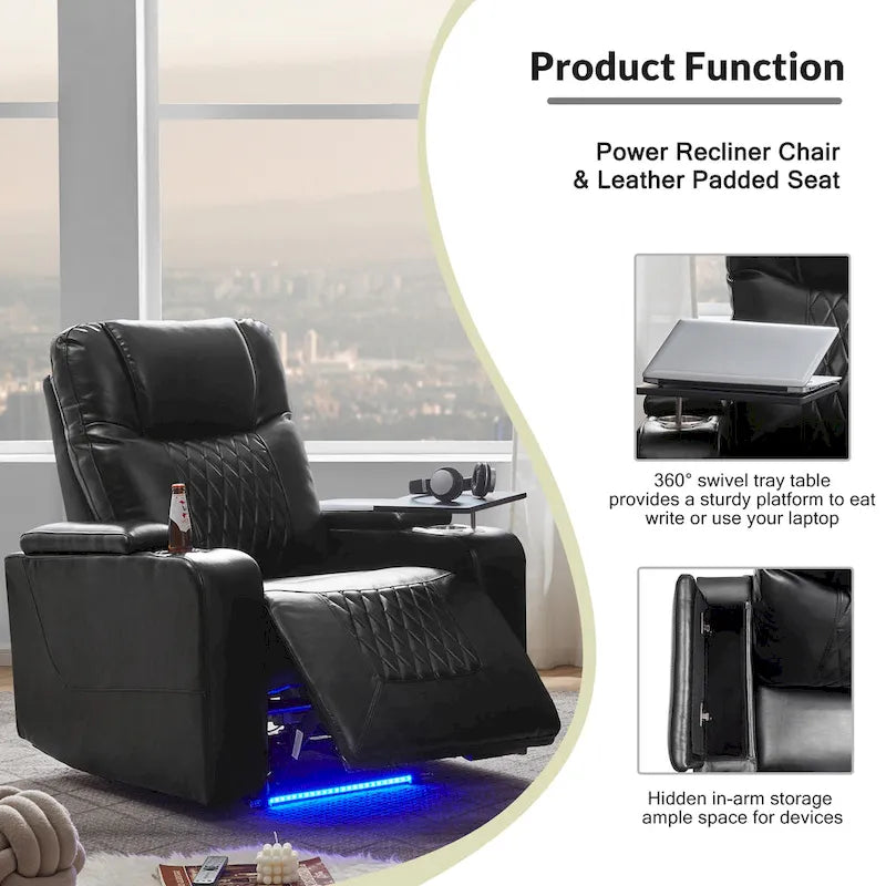 Fauteuil inclinable électrique avec 2 porte-gobelets et tablette pivotante à 360 degrés