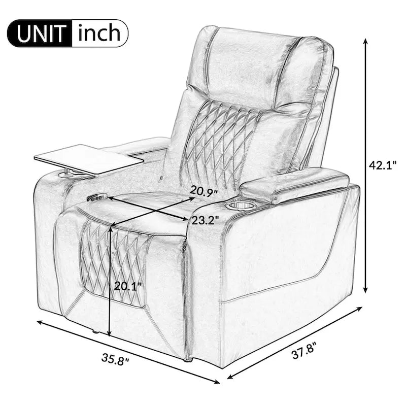 Fauteuil inclinable électrique avec 2 porte-gobelets et tablette pivotante à 360 degrés