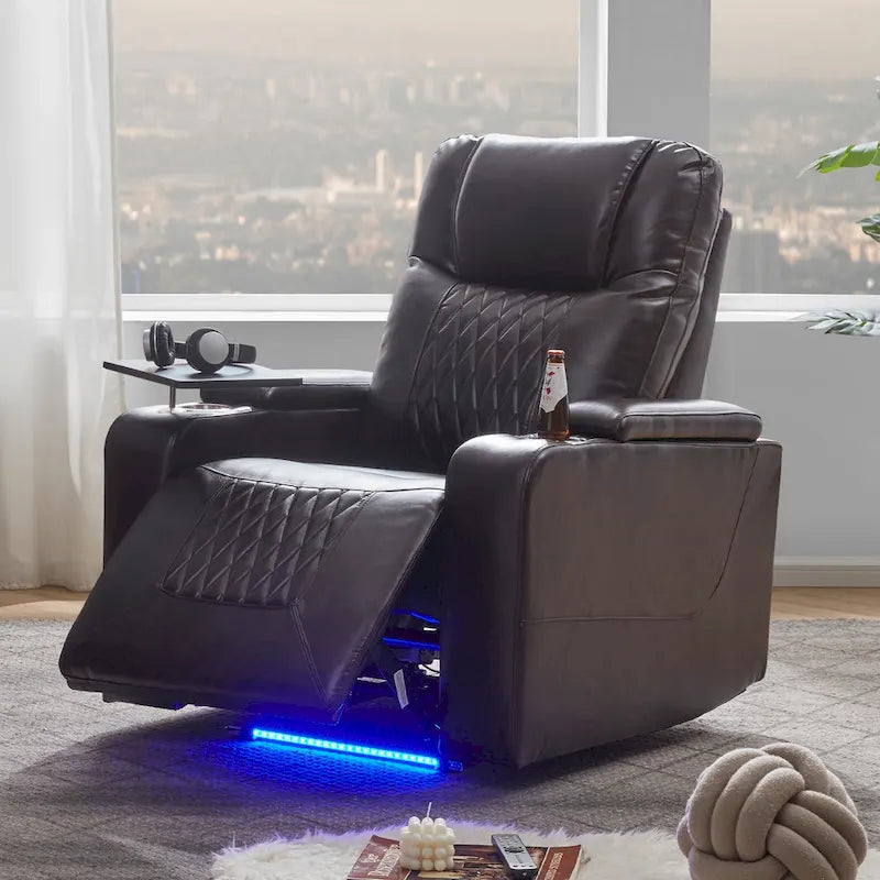 Fauteuil inclinable électrique avec 2 porte-gobelets et tablette pivotante à 360 degrés