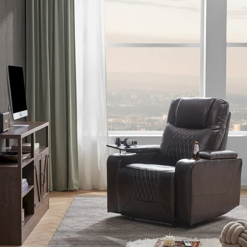 Fauteuil inclinable électrique avec 2 porte-gobelets et tablette pivotante à 360 degrés