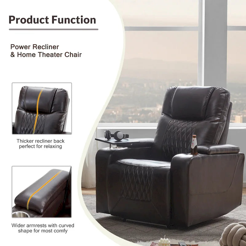 Fauteuil inclinable électrique avec 2 porte-gobelets et tablette pivotante à 360 degrés