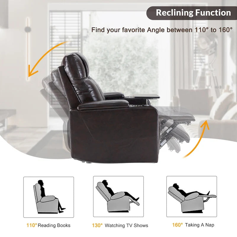 Fauteuil inclinable électrique avec 2 porte-gobelets et tablette pivotante à 360 degrés