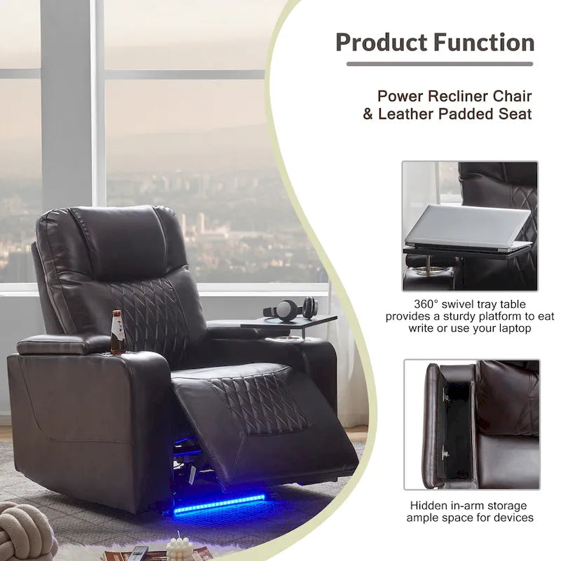 Fauteuil inclinable électrique avec 2 porte-gobelets et tablette pivotante à 360 degrés