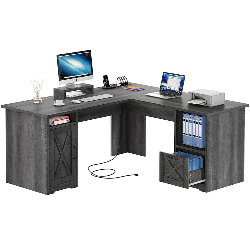 Bureau de jeu en L de 150 cm avec support d'écran