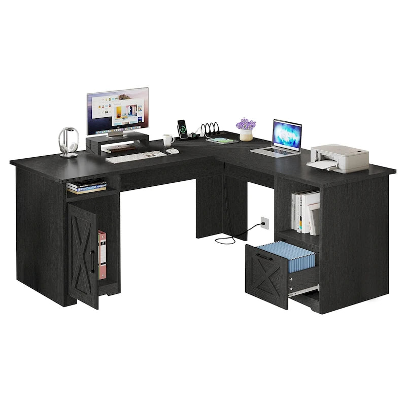 Bureau de jeu en L de 150 cm avec support d'écran