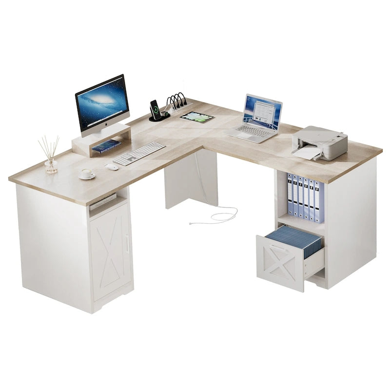 Bureau de jeu en L de 150 cm avec support d'écran