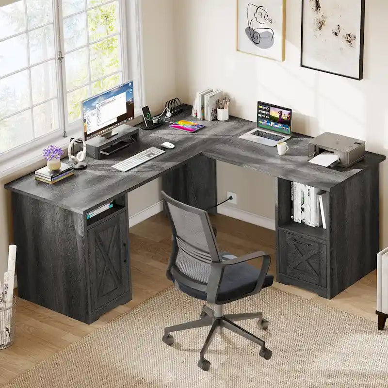 Bureau de jeu en L de 150 cm avec support d'écran