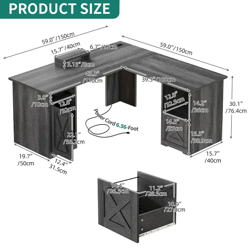 Bureau de jeu en L de 150 cm avec support d'écran
