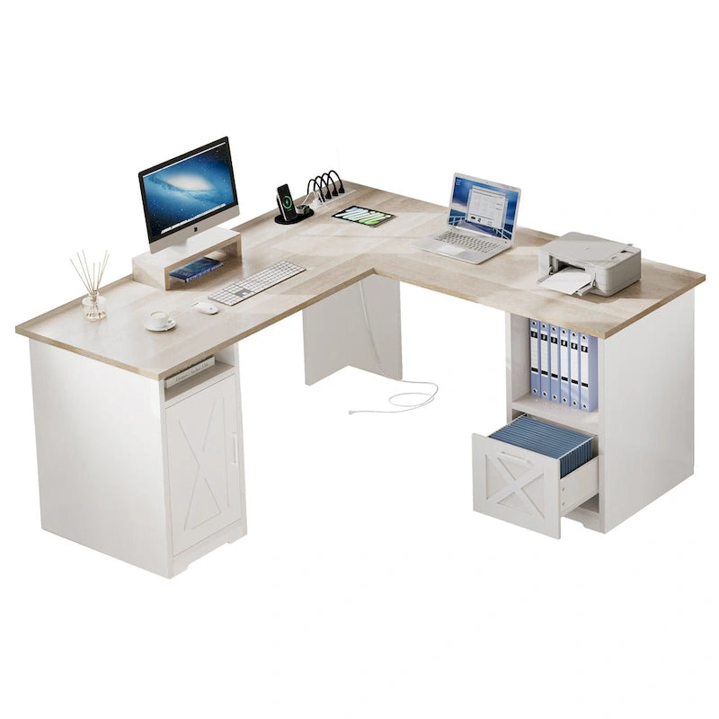 Bureau de jeu en L de 150 cm avec support d'écran