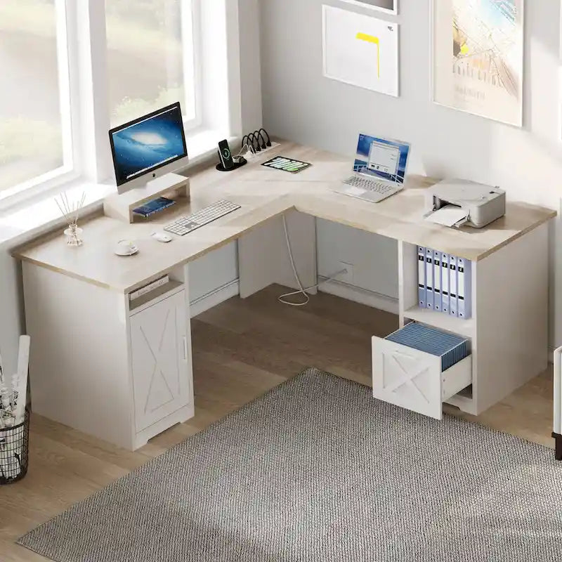 Bureau de jeu en L de 150 cm avec support d'écran