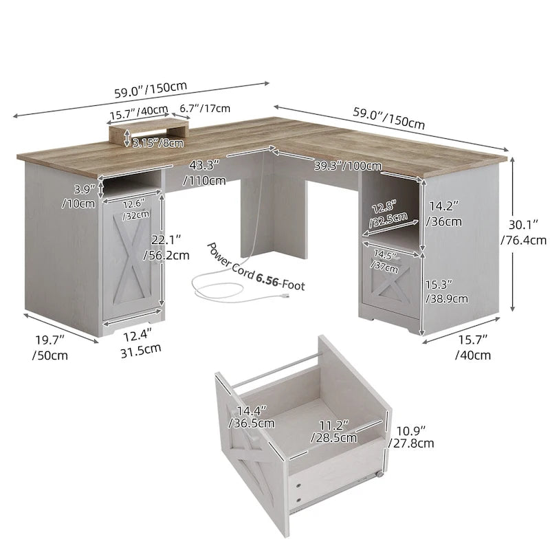 Bureau de jeu en L de 150 cm avec support d'écran