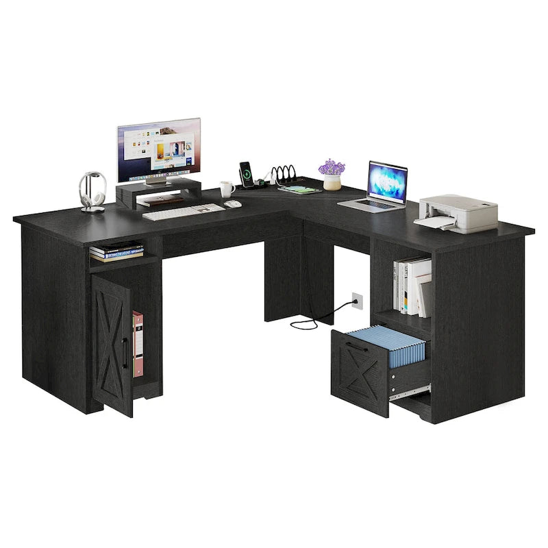Bureau de jeu en L de 150 cm avec support d'écran