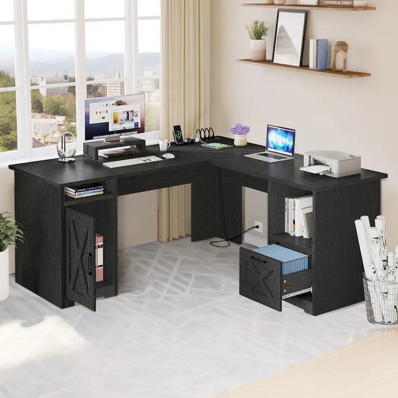 Bureau de jeu en L de 150 cm avec support d'écran