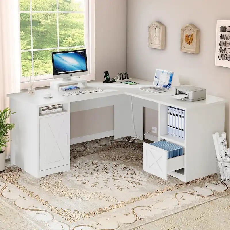 Bureau de jeu en L de 150 cm avec support d'écran