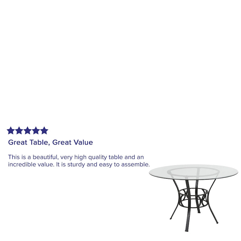 Table à manger ronde en verre avec cadre en métal de 48" - 48L x 48P x 29,5H