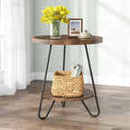 Table d'appoint ronde à 2 niveaux, bout de canapé en bois avec pieds en métal