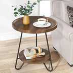 Table d'appoint ronde à 2 niveaux, bout de canapé en bois avec pieds en métal