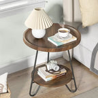 Table d'appoint ronde à 2 niveaux, bout de canapé en bois avec pieds en métal