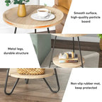 Table d'appoint ronde à 2 niveaux, bout de canapé en bois avec pieds en métal