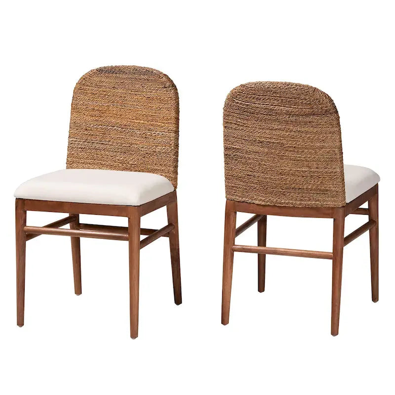 Lot de 2 chaises de salle à manger Modern Bohemian en jonc de mer naturel et bois d'acacia