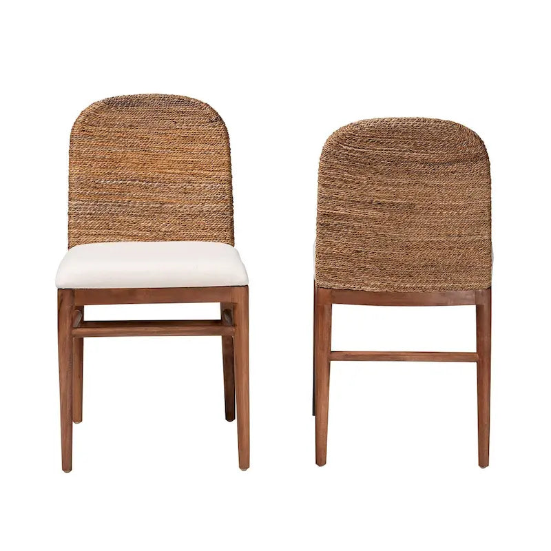 Lot de 2 chaises de salle à manger Modern Bohemian en jonc de mer naturel et bois d'acacia
