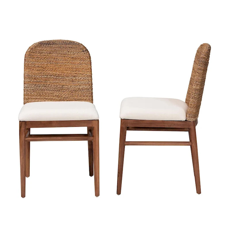 Lot de 2 chaises de salle à manger Modern Bohemian en jonc de mer naturel et bois d'acacia