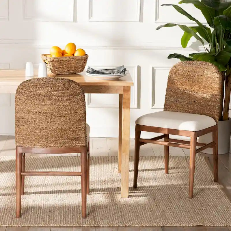 Lot de 2 chaises de salle à manger Modern Bohemian en jonc de mer naturel et bois d'acacia