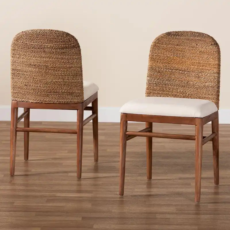 Lot de 2 chaises de salle à manger Modern Bohemian en jonc de mer naturel et bois d'acacia