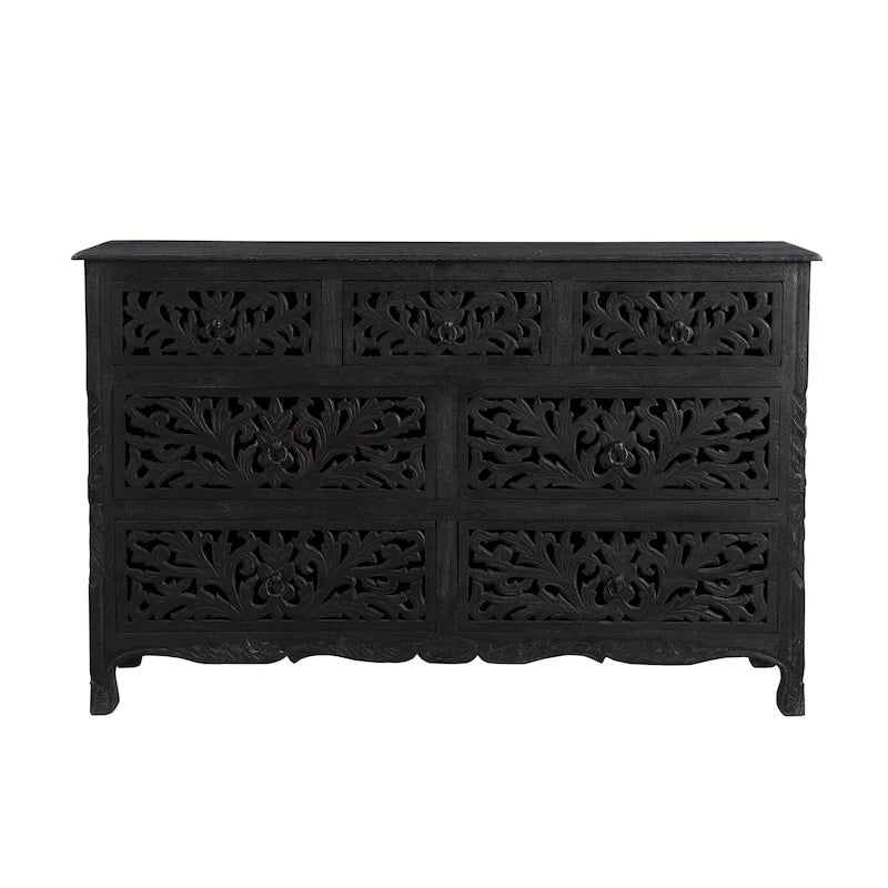 Commode en bois sculpté floral à 7 tiroirs