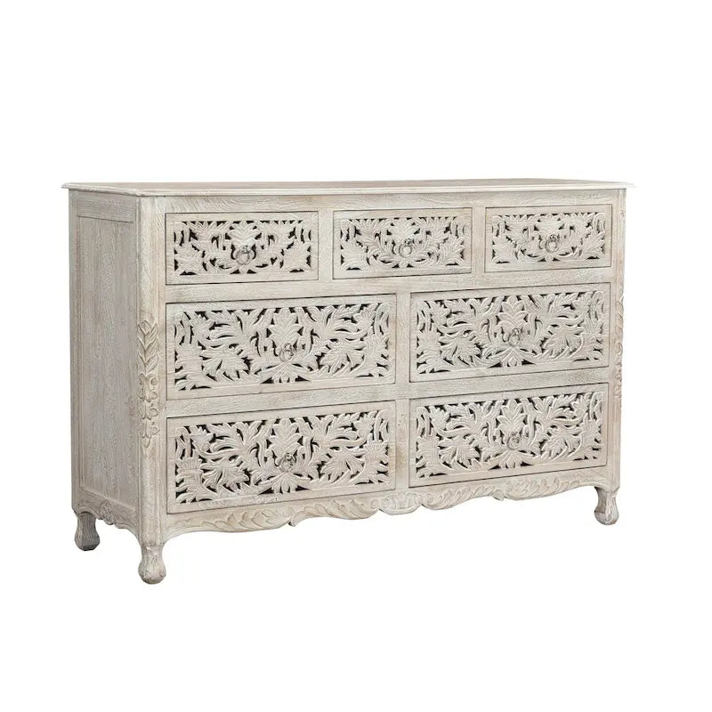 Commode en bois sculpté floral à 7 tiroirs