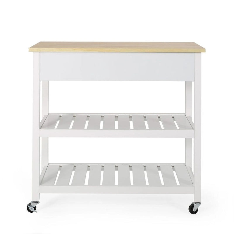 Desserte de cuisine moderne en bois avec roues, tiroirs et étagères