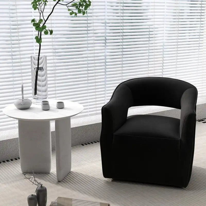 Fauteuil d'appoint pivotant à 360° en velours à dossier ouvert
