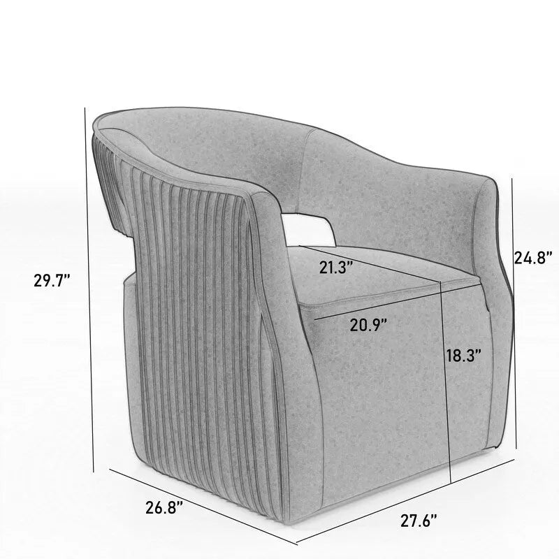 Fauteuil d'appoint pivotant à 360° en velours à dossier ouvert