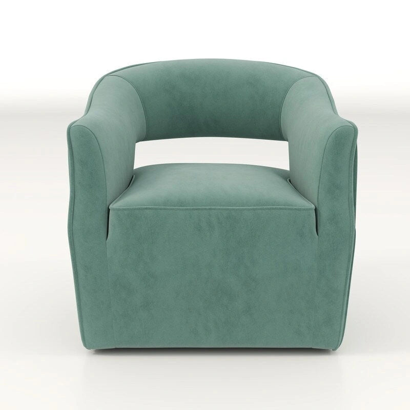 Fauteuil d'appoint pivotant à 360° en velours à dossier ouvert