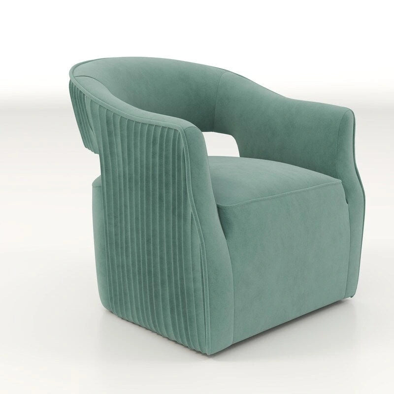 Fauteuil d'appoint pivotant à 360° en velours à dossier ouvert