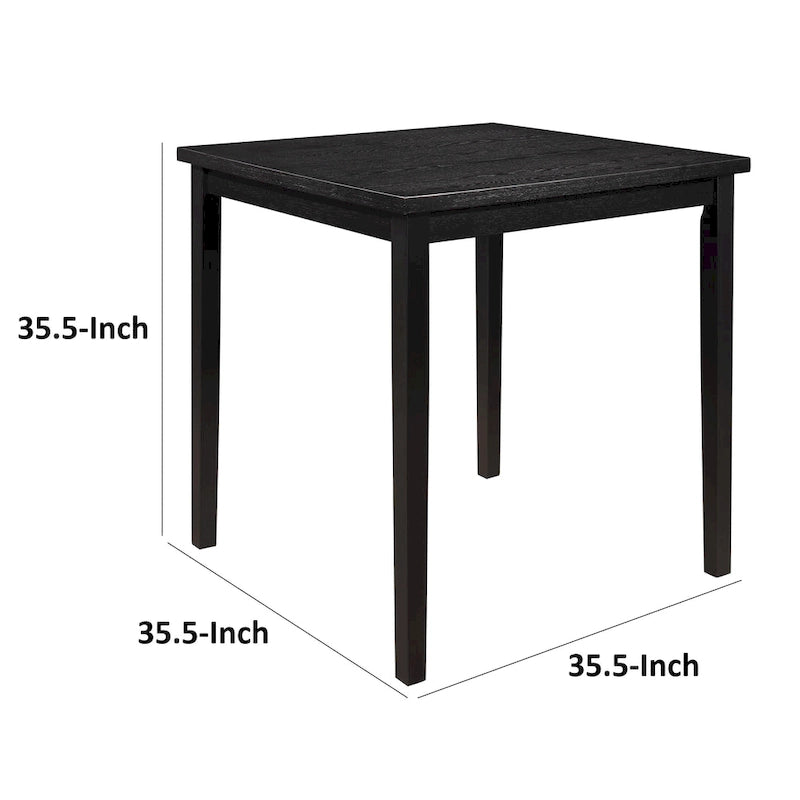 Table de comptoir de 36 pouces de haut, plateau carré 4 places, bois massif noir