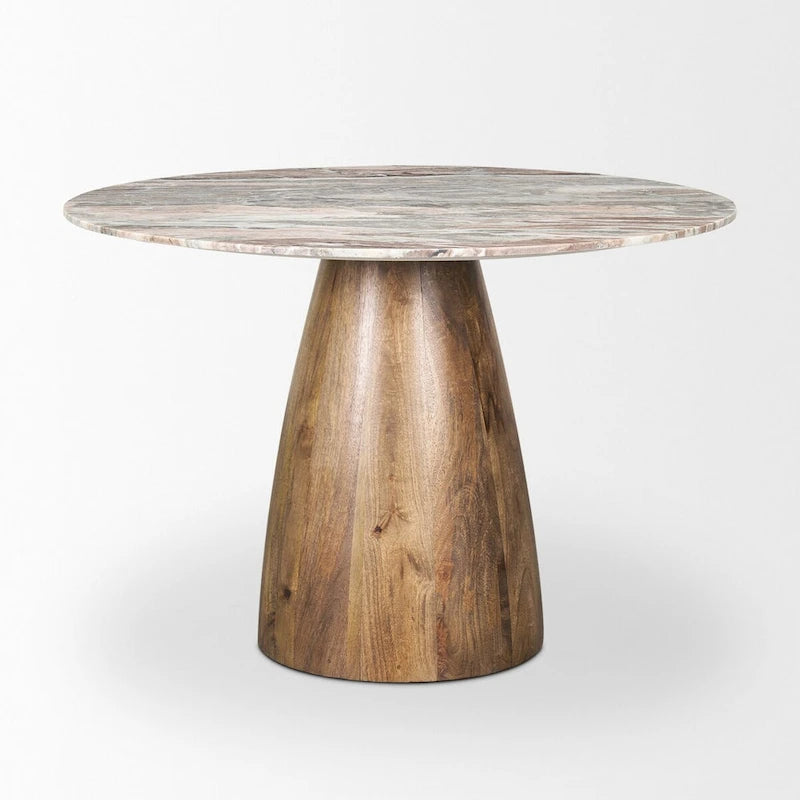 Table à manger sur piédestal, marbre rose et brun moyen rond - 42.0L x 42.0W x 30.0H