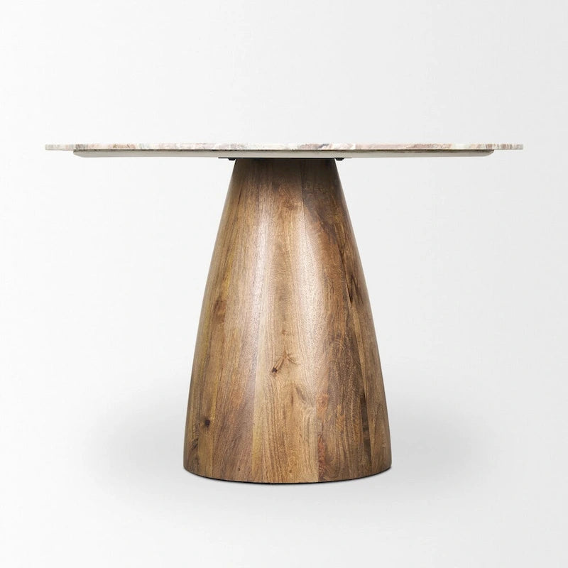 Table à manger sur piédestal, marbre rose et brun moyen rond - 42.0L x 42.0W x 30.0H