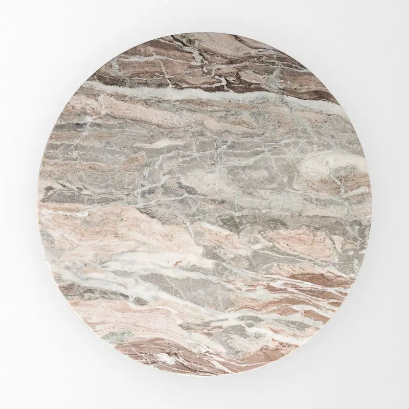 Table à manger sur piédestal, marbre rose et brun moyen rond - 42.0L x 42.0W x 30.0H