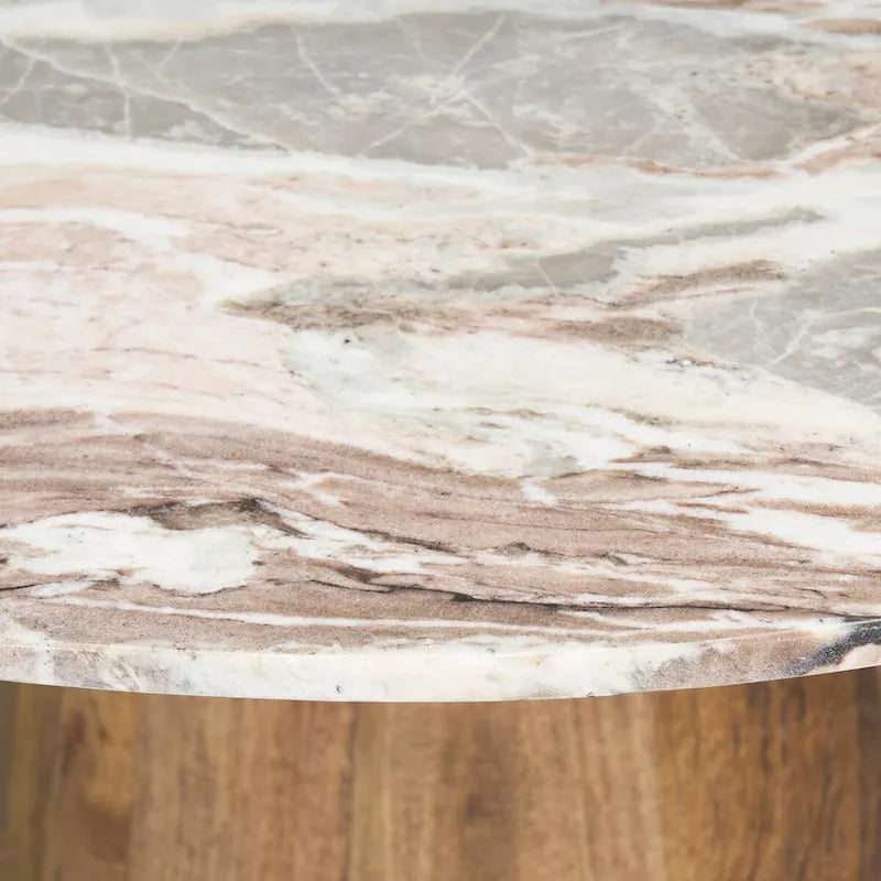 Table à manger sur piédestal, marbre rose et brun moyen rond - 42.0L x 42.0W x 30.0H
