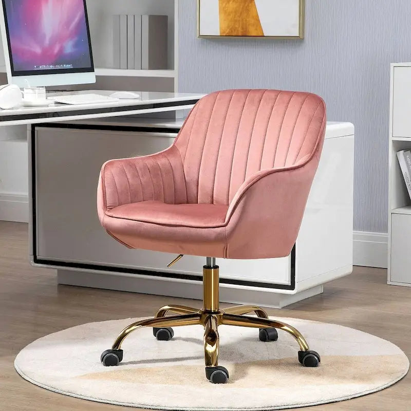 Chaise de bureau pivotante à 360 degrés en velours moderne avec base dorée