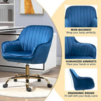 Chaise de bureau pivotante à 360 degrés en velours moderne avec base dorée