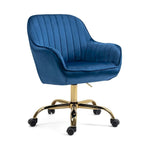 Chaise de bureau pivotante à 360 degrés en velours moderne avec base dorée