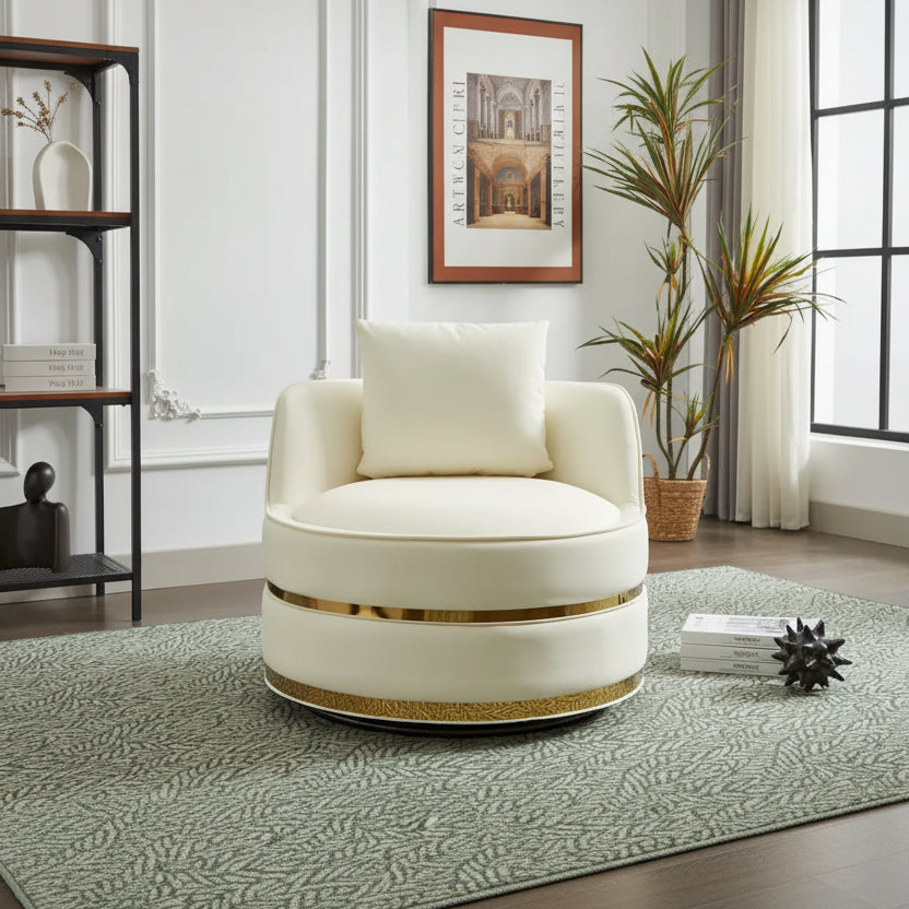 Swivel Chair, 360 Swivel Accent Chair, Faux Leather Barrel Chair Club Chair, Padded Single Chair