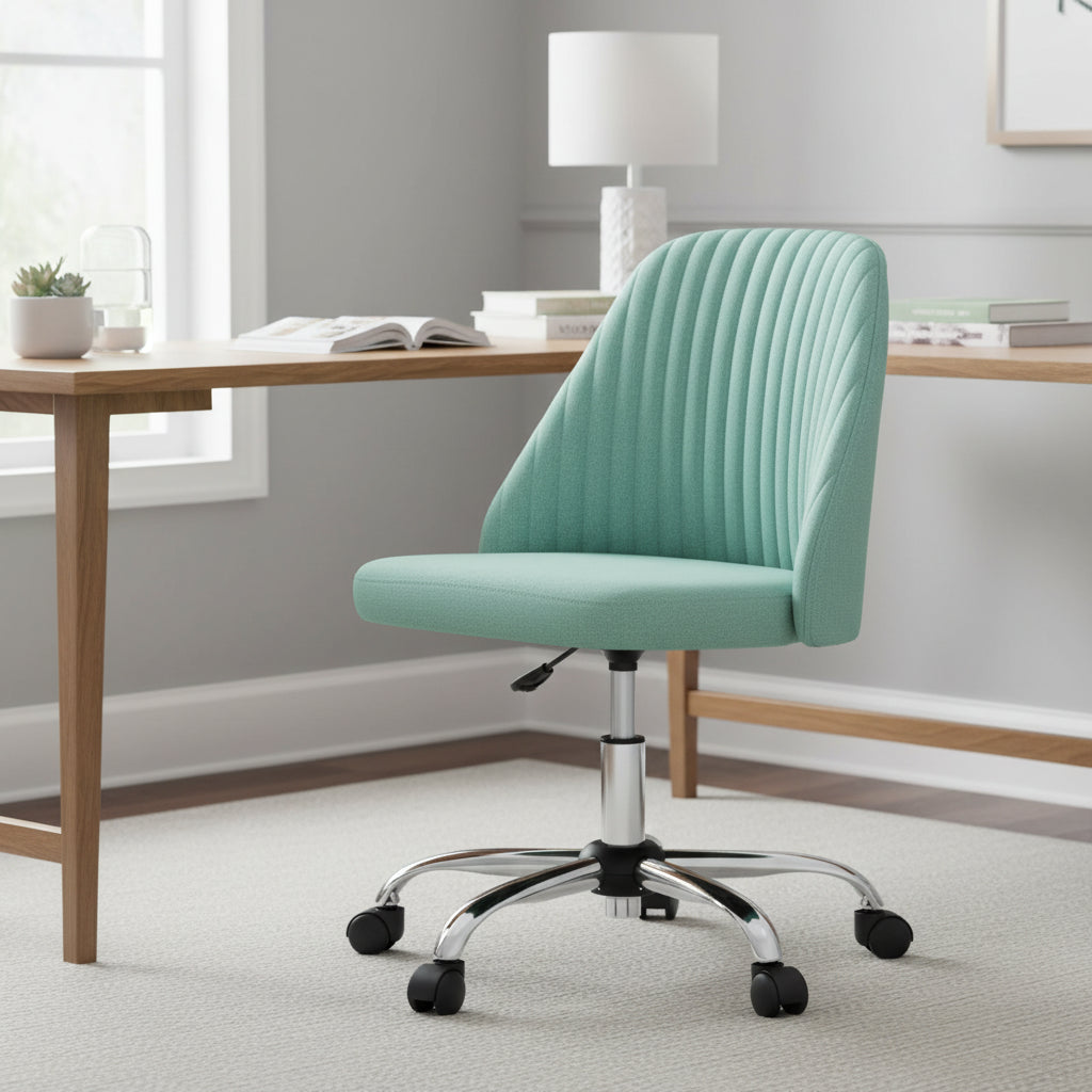 Office Chair with Wheels, Adjustable Height Fabric Upholstered Computer Desk Chair Swivel