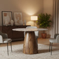 Allyson Round Medium Brown w/ Pink Marble Pedestal Dining Table - 42.0L x 42.0W x 30.0H