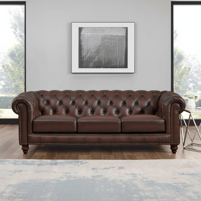 Hydeline Alton Bay Top Grain Leather Chesterfield Sofa